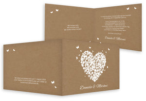 Hochzeitskarte Kraftpapier "Weißes Schmetterlingsherz" - Hochzeitskarte Kraftpapier "Weißes Schmetterlingsherz" - kartendruckshop.de