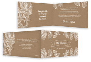 Hochzeitskarte Kraftpapier "Blumig" - Hochzeitskarte Kraftpapier "Blumig" - kartendruckshop.de