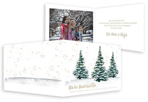 Weihnachtskarte "Drei-Tannen-Gold-Schnee"