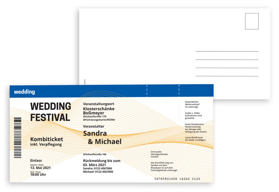 Hochzeitskarte - Konzertticket - Hochzeitskarte - Konzertticket - kartendruckshop.de